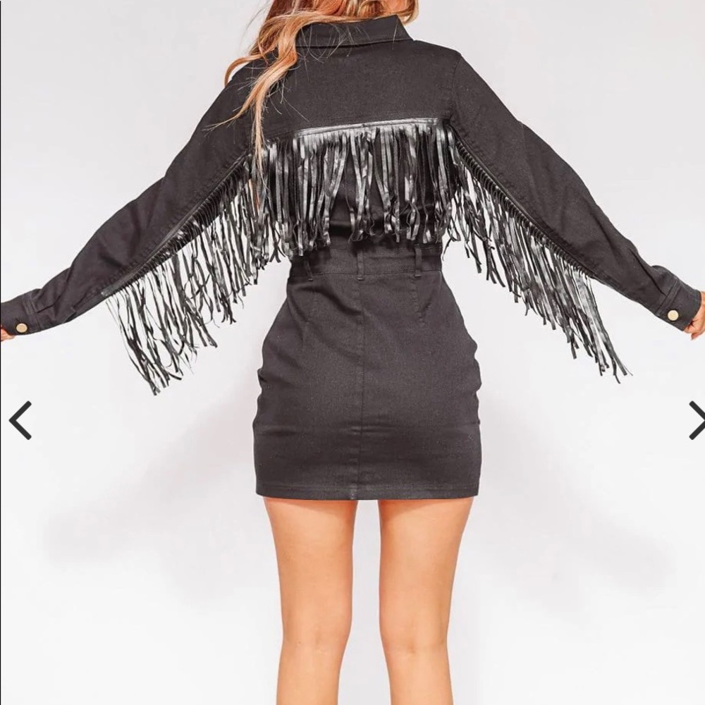 Black Denim Dress with Fringe